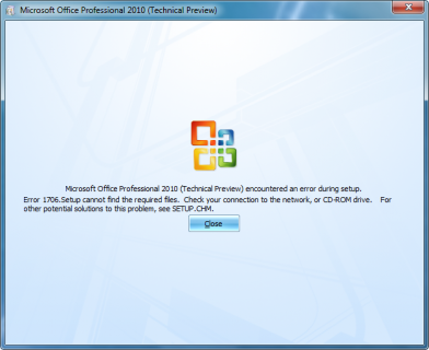 Office 2010 Setup Error The error I'm getting with the installer