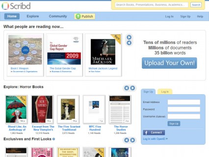 Scribd home page Scribd's home page, which is beautiful