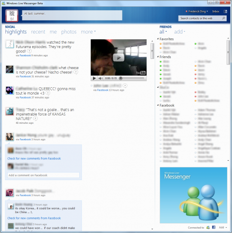 Full view with Facebook updates in Windows Live Messenger Wave 4