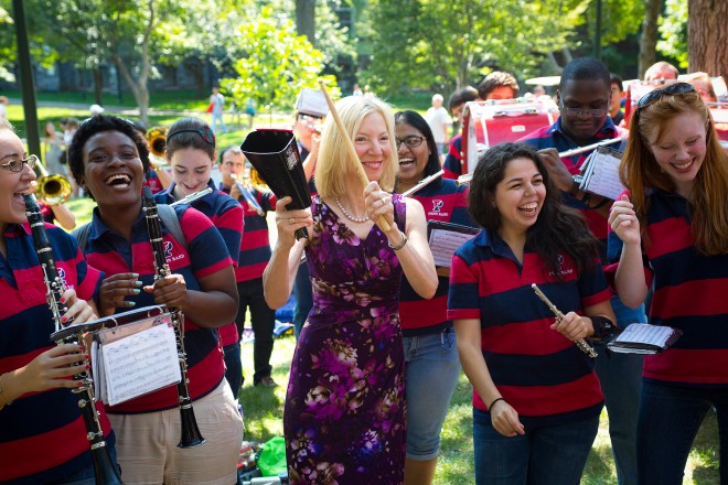 The Penn Band with President Amy Gutmann, during NSO 2012