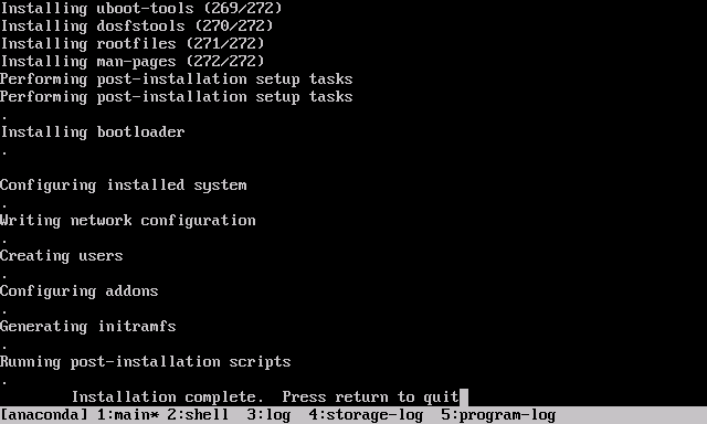 Anaconda finished installing Fedora 20 in XenServer